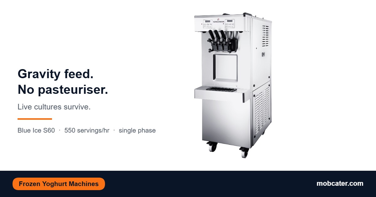 Blue Ice Spaceman S60 gravity-feed frozen yoghurt machine, 550 servings per hour, single phase, non-pasteurised for live cultures