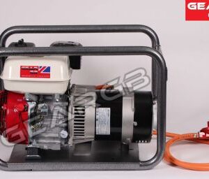 Honda GB4000HL LPG generator side view with Honda GX200 engine and LPG regulator hose
