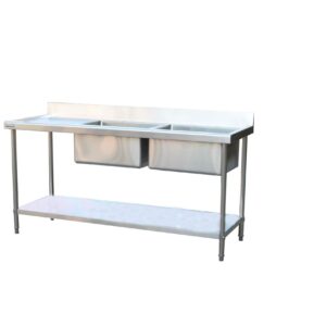 Infernus 1800mm stainless steel double bowl sink with left drainer and undershelf