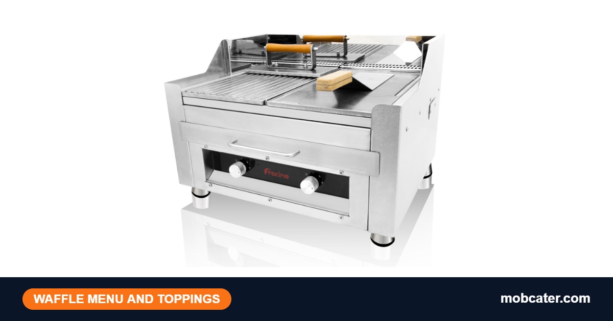 Fracino MULTI LPG waffle machine used for a catering stall waffle menu with batter and toppings