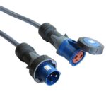 Heavy-duty blue IP67 watertight extension lead plug and socket with sealing cap