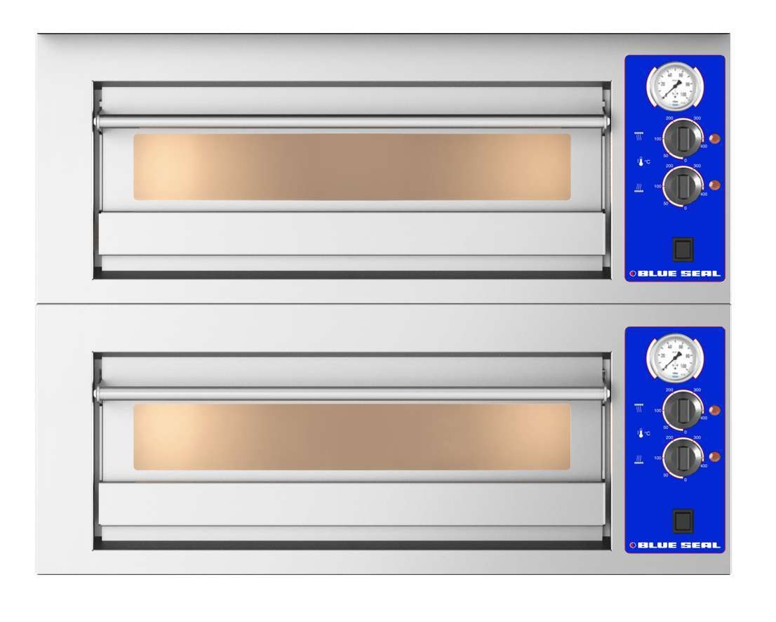 Blue Seal 830-EM twin deck electric pizza oven, front view Blue Seal 830-EM twin deck electric pizza oven, front view