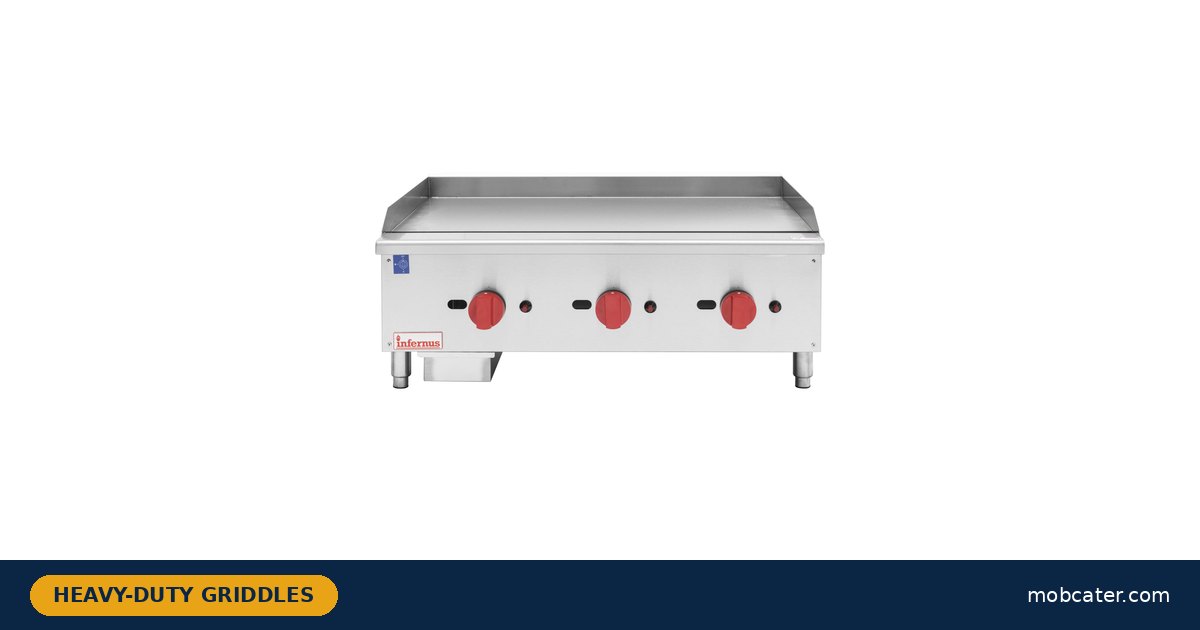 Infernus heavy-duty 90cm gas griddle with 20mm steel plate and three burner controls