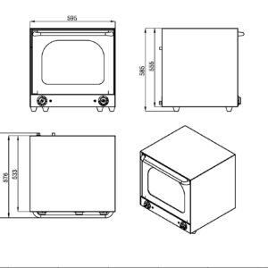 Infernus INF-1AE convection oven dimension drawing 595mm wide