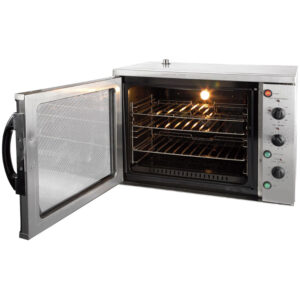 Infernus INF-6A convection oven door open showing racks and internal light