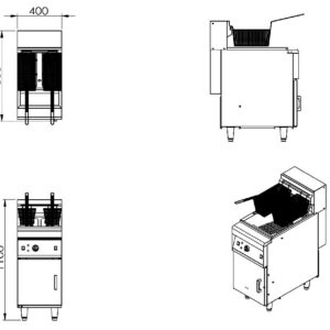 Infernus INF-EF28L electric fryer dimension drawing 400mm x 800mm
