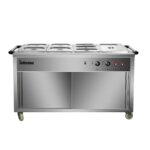 Infernus 155.5cm hot cupboard with bain-marie top, front view with lids