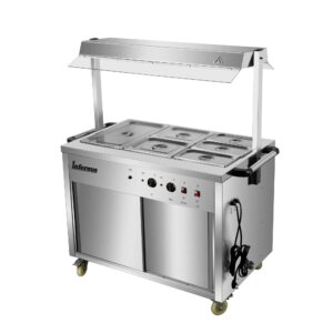 Infernus 121.5cm hot cupboard with bain-marie top and heated display gantry