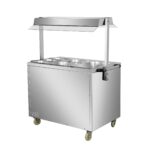 Infernus 121.5cm hot cupboard with bain-marie top and heated display gantry, rear view