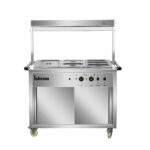 Infernus 121.5cm hot cupboard with bain-marie top and heated display gantry, front view