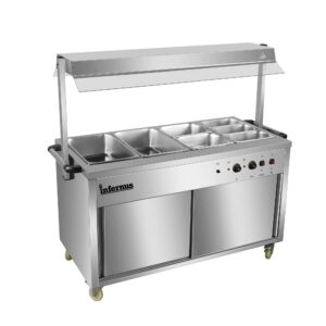 Infernus 155.5cm hot cupboard with bain-marie top and heated display gantry