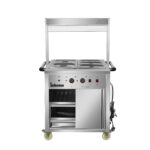 Infernus 88cm hot cupboard with bain-marie top and heated display gantry, cupboard open
