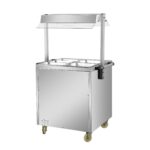 Infernus 88cm hot cupboard with bain-marie top and heated display gantry, rear view