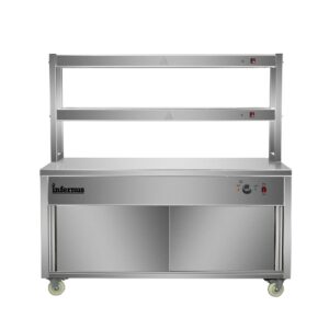 Infernus 150cm hot cupboard with two-tier heated gantry, front view