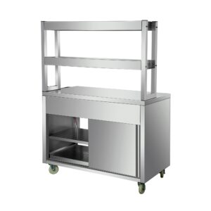 Infernus 150cm hot cupboard with two-tier heated gantry, pass-through, pass-through side, cupboard open