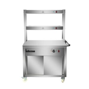 Infernus 90cm hot cupboard with two-tier heated gantry, front view