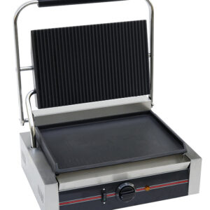 Infernus large panini grill with ribbed top and smooth bottom plate