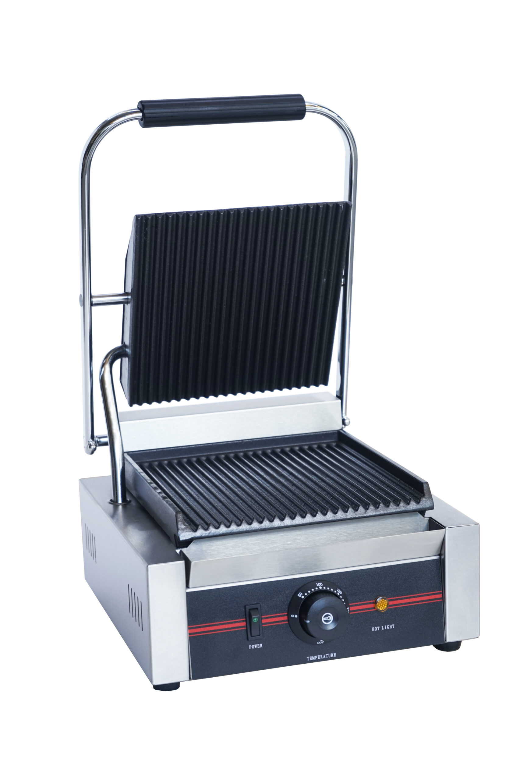 Infernus single panini grill with ribbed top and bottom plates Infernus single panini grill with ribbed top and bottom plates