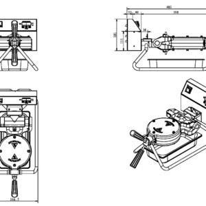 Infernus INF-WB04B rotating waffle maker dimension drawing