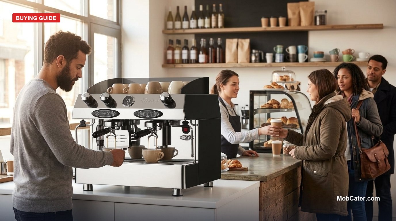 Two-group espresso machine in a busy cafe